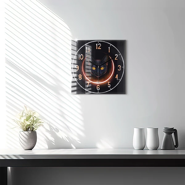 Wanduhr quadratisch Magische Katze