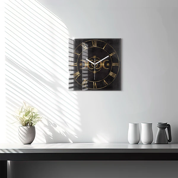 Wanduhr modern quadratisch Goldene römische Ziffern