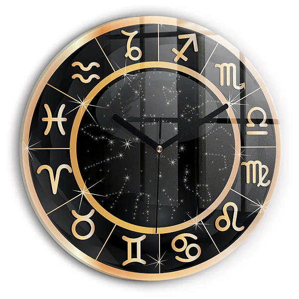 Wanduhr rund Schwarze Tierkreiszeichen