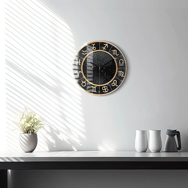 Wanduhr rund Schwarze Tierkreiszeichen