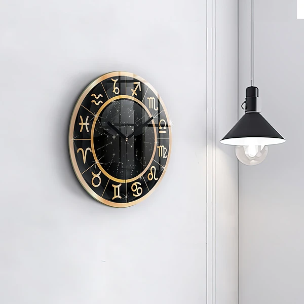Wanduhr rund Schwarze Tierkreiszeichen