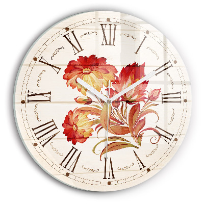 Wanduhr rund mit motiv Rote Blumen