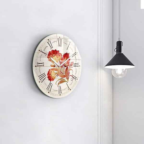 Wanduhr rund mit motiv Rote Blumen