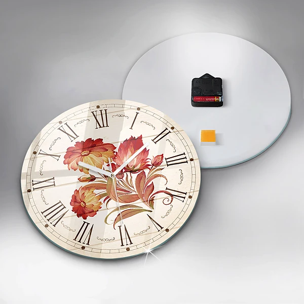 Wanduhr rund mit motiv Rote Blumen