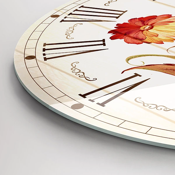 Wanduhr rund mit motiv Rote Blumen