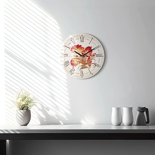 Wanduhr rund mit motiv Rote Blumen