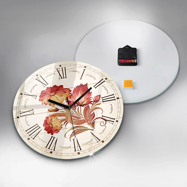 Wanduhr rund mit motiv Rote Blumen