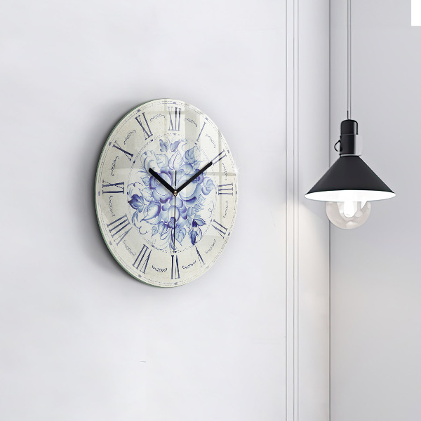Wanduhr rund Blaue Blumen