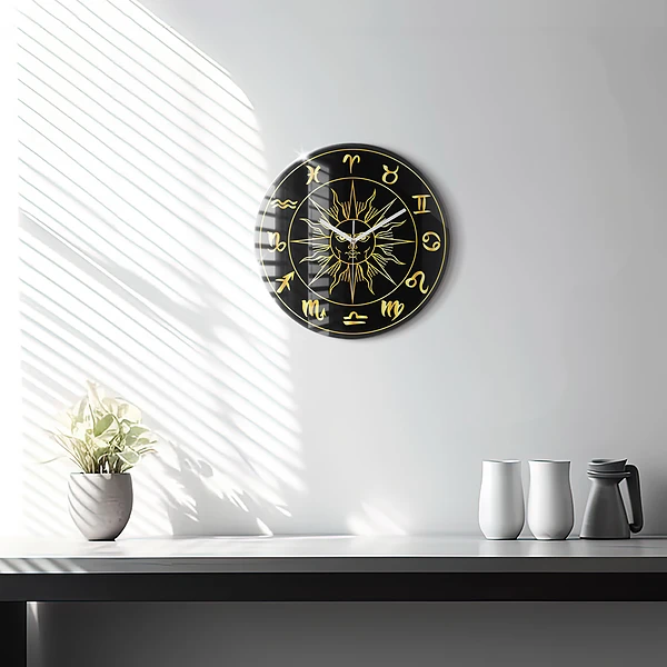 Wanduhr rund Goldene Tierkreiszeichen