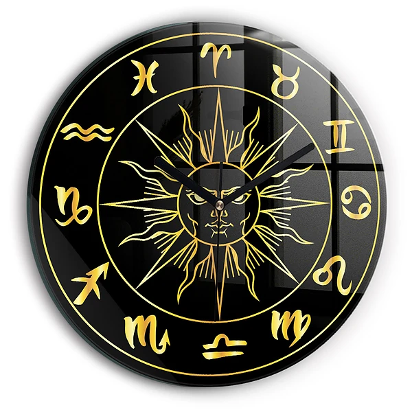 Wanduhr rund Goldene Tierkreiszeichen