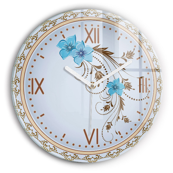 Wanduhr rund Blaue Blumen