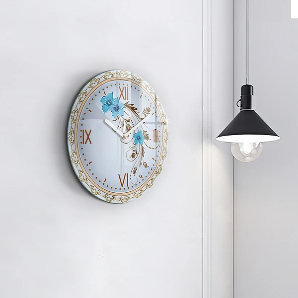 Wanduhr rund Blaue Blumen