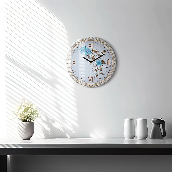 Wanduhr rund Blaue Blumen