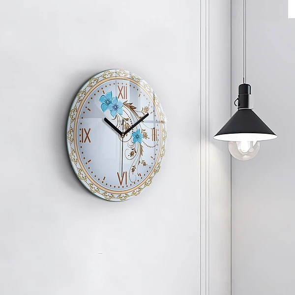Wanduhr rund Blaue Blumen