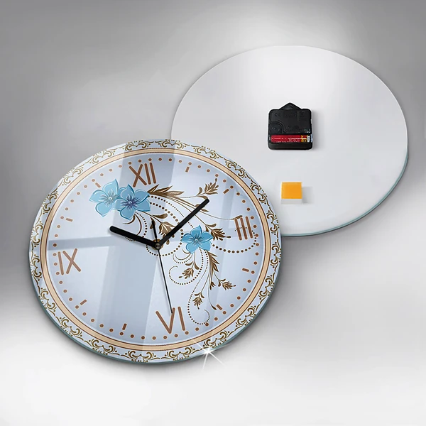 Wanduhr rund Blaue Blumen