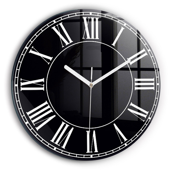 Wanduhr glas rund Schwarze römische Ziffern