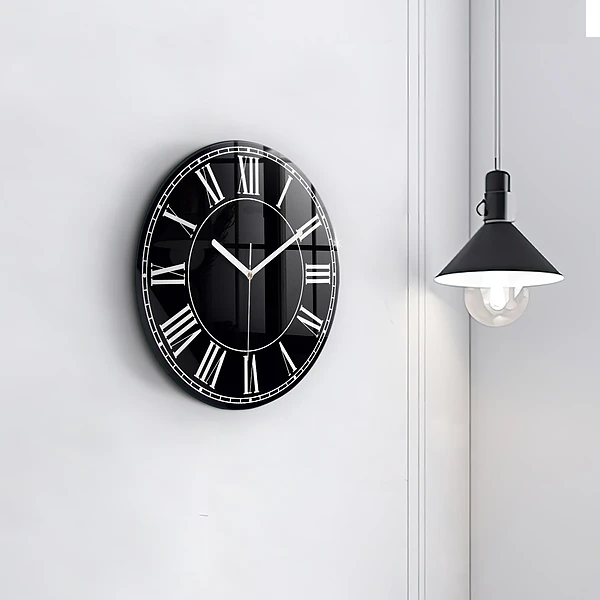 Wanduhr glas rund Schwarze römische Ziffern