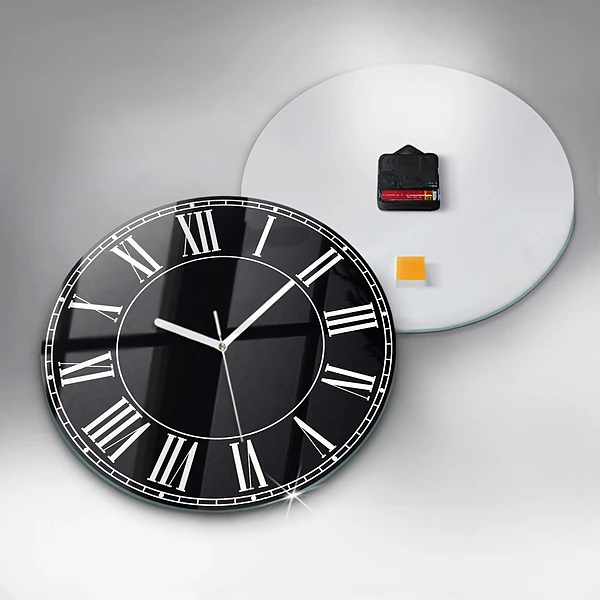 Wanduhr glas rund Schwarze römische Ziffern