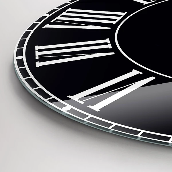 Wanduhr glas rund Schwarze römische Ziffern