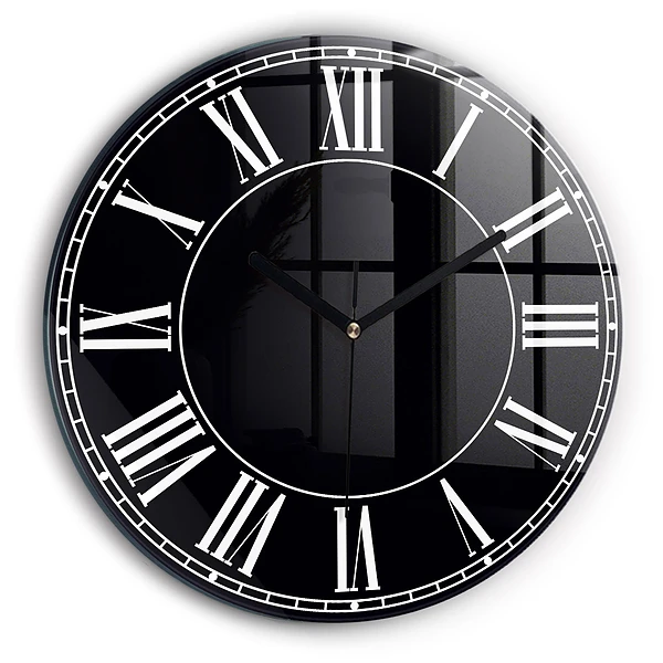 Wanduhr glas rund Schwarze römische Ziffern