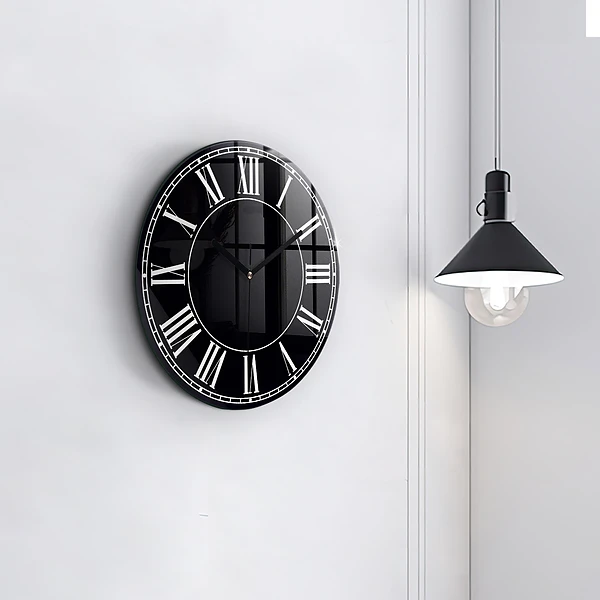 Wanduhr glas rund Schwarze römische Ziffern