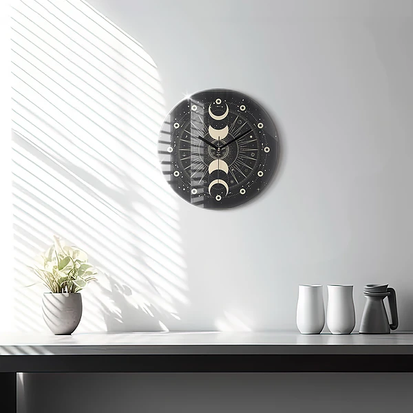 Wanduhr rund Monde und Sonnen