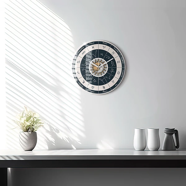 Wanduhr rund Sternbilder des Tierkreises