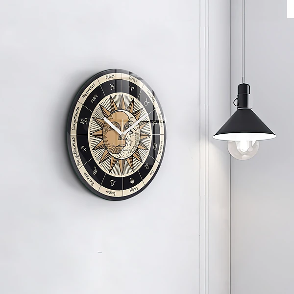 Wanduhr rund mit motiv Die Sonne und die Tierkreiszeichen