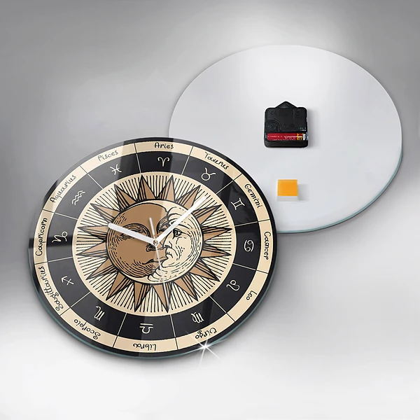 Wanduhr rund mit motiv Die Sonne und die Tierkreiszeichen