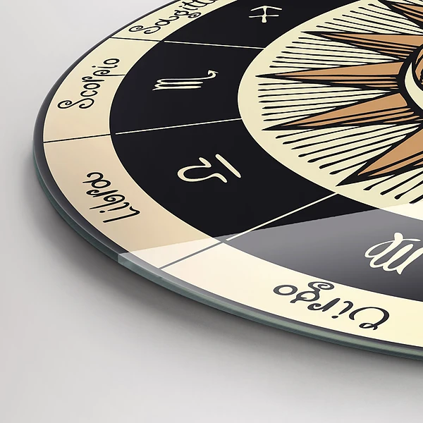 Wanduhr rund mit motiv Die Sonne und die Tierkreiszeichen