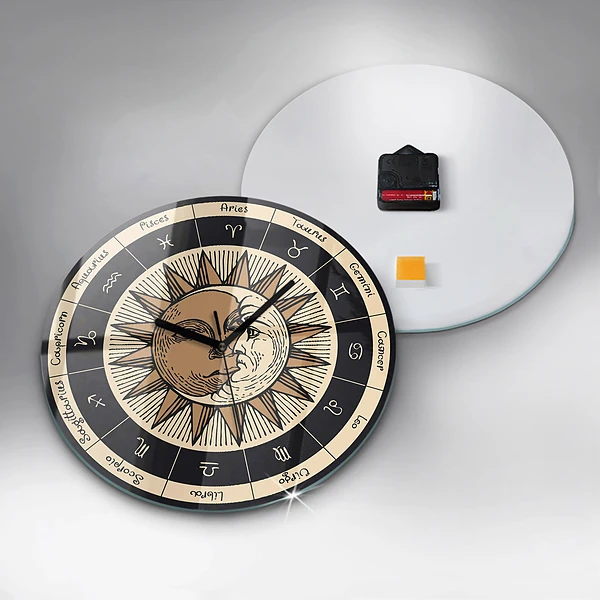 Wanduhr rund mit motiv Die Sonne und die Tierkreiszeichen
