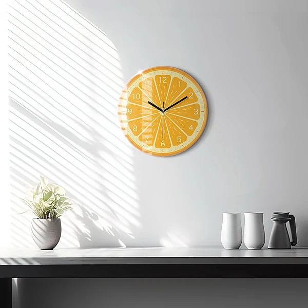 Wanduhr glas rund Saftige Orange