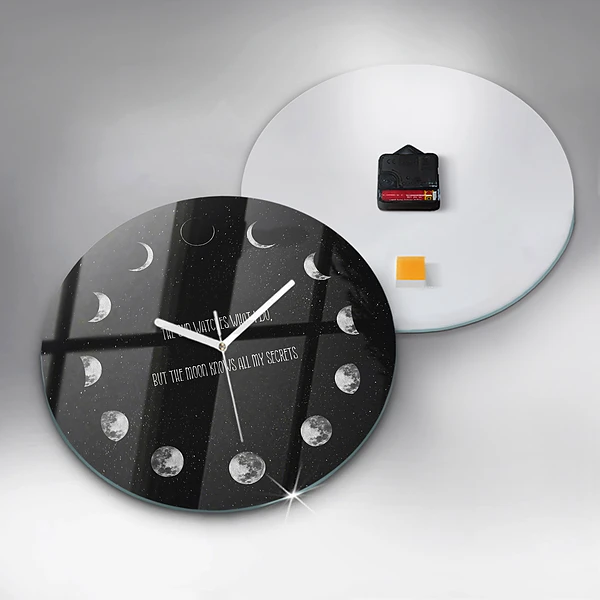 Wanduhr rund Mondphasen und Inschrift