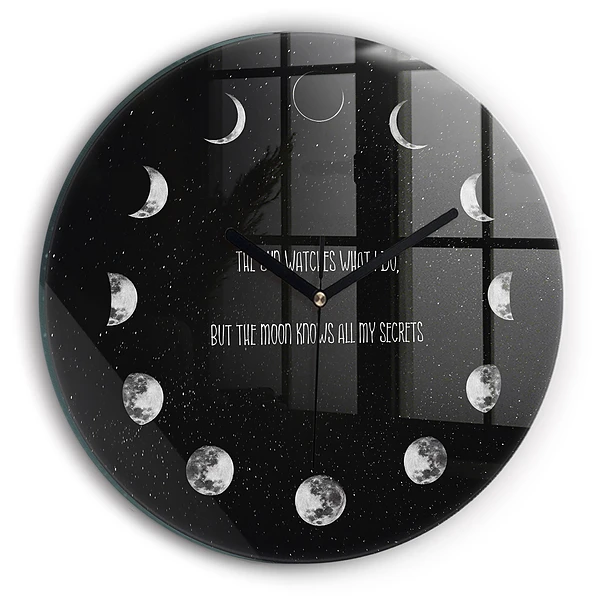 Wanduhr rund Mondphasen und Inschrift